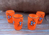 Comprar Juego De 4 Copitas De Vidrio Pintadas Antiguas Color Naranja