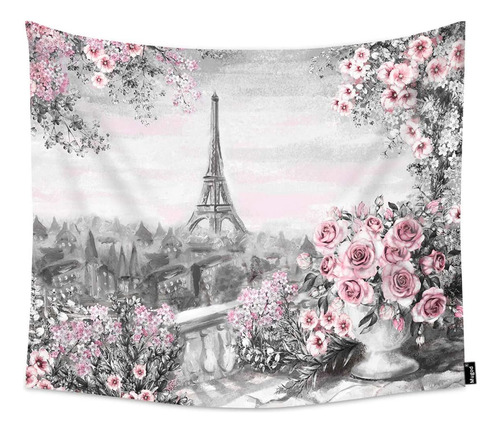 Mugod Tapiz De La Torre Eiffel Pintura Al Óleo Gris Rosa Par