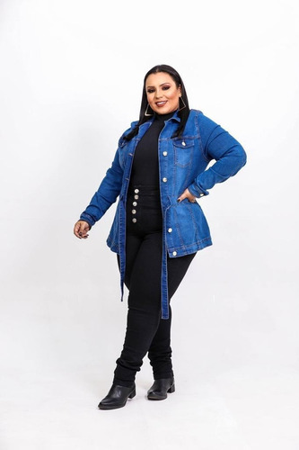 Imagem 3 de 5 de Parka Jeans Feminina Plus Size Com Lycra Exg Ao G3