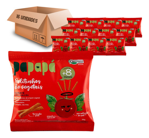 16x Biscoito Infantil Papapá Orgânico Tomate/manjericao 20g