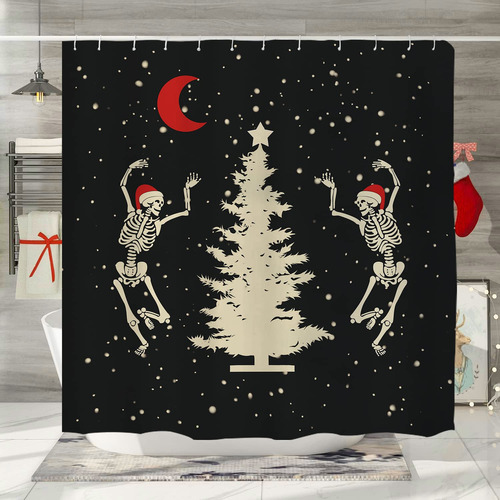 Cortina Ducha Navidad Diseño Esqueleto Copo Nieve Para Hogar