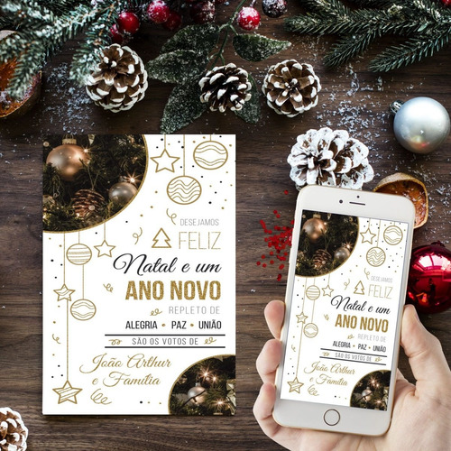 Cartão De Natal Dourado E Branco - Digital E Whatsapp | Parcelamento sem  juros
