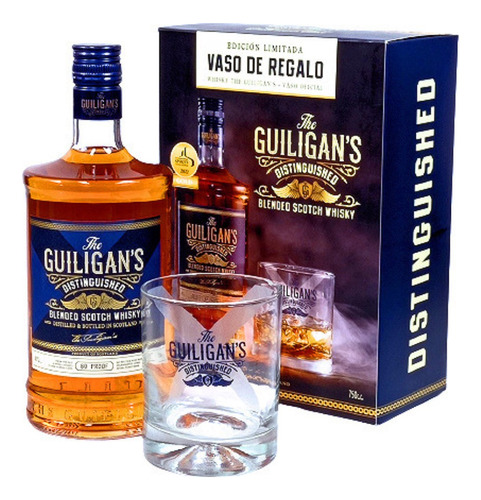 Pack Whisky Guiligans 750ml + Vaso Original.