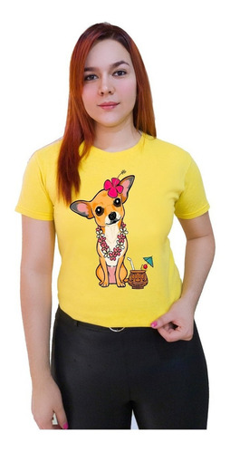 Polera Dama Estampada 100%algodón Perrita Chihuahua 421