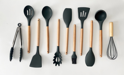Utensilios De Cocina De Silicona Antiadherente 11 Piezas Color Gris Oxford