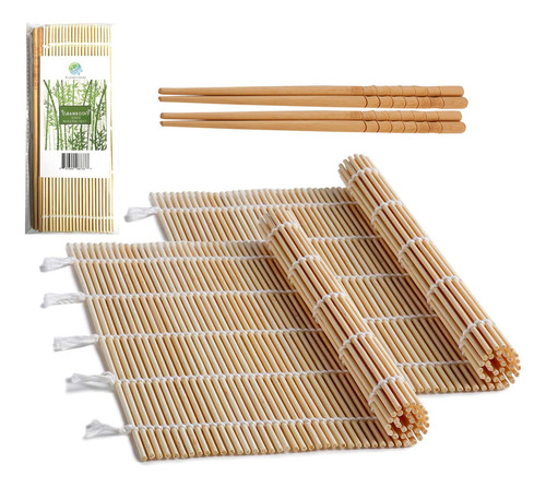 Esterilla Bambu Para Sushi 2 Par Palillo Natural 9.5