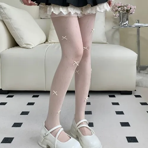 Medias Sexy Con Lazo Y Encaje, Calcetines De Red Bowknot Con