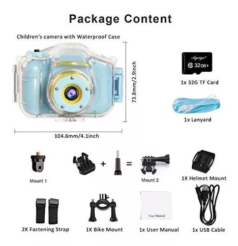 Agoigo cámara resistente al agua para niños de 3 a 12 años de edad, regalo  de cumpleaños, de Navidad, HD, cámara digital para niños, videocámara