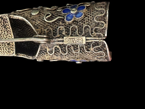 Broche Original Antiguo Plata Firmada Gemas Y Esmalte (Usado)