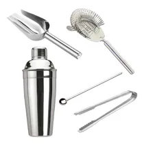 Comprar Set Kit Bartender Barman Coctelera Tragos Acero Inox 5 Pcs