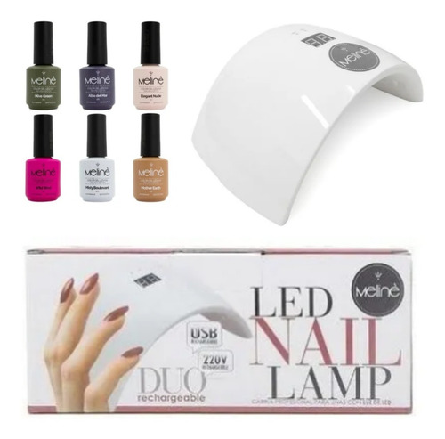 Kit Cabina Meline Led Nail Lamp 12w + 6 Esmaltes Meline