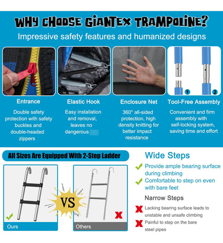 Giantex Trampolín 12/14/15/16 Pies Trampolín Recreativo Para