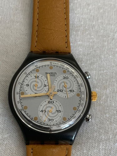 Relogio Swatch Scm101. Cronografico. Ano 1992, Sem Uso.couro