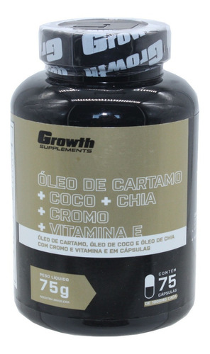 Oleo Cartamo Coco Chia Cromo Vitamina E Growth 75 Capsulas Sabor Natural