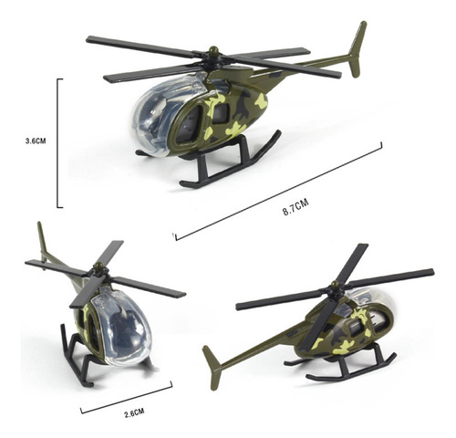6 Helicóptero De Aleación Fundido A Escala 1/64, 6 Piezas