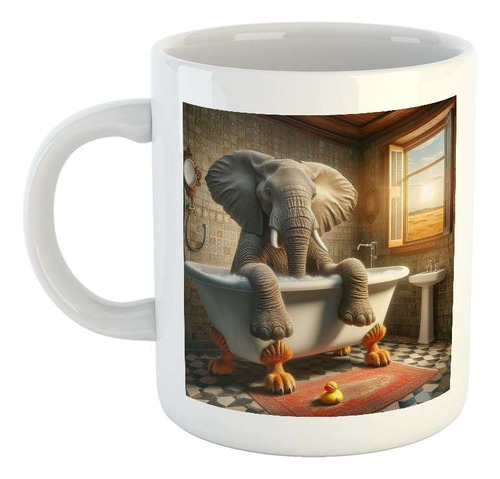 Taza Ceramica Elefante En Una Bañera Con Patito Ducha