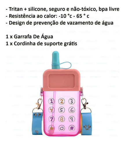 Garrafa De Agua Portatil Cantil Em Forma Celular Infantil Cor Rosa