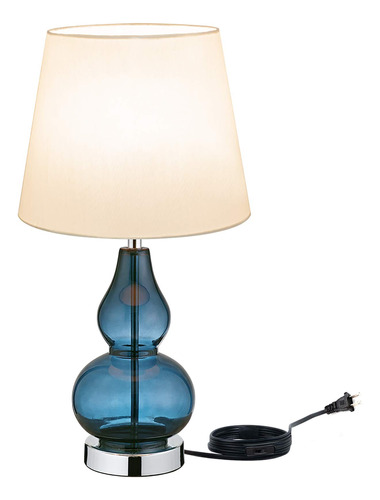 Silmoiran Modern Table Lamps Sapphire Glass Blue Drum