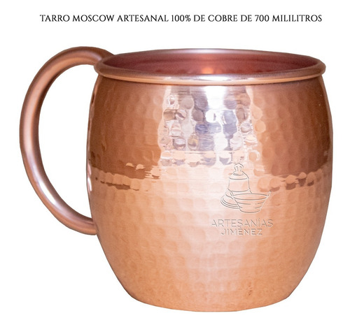 Imagen 1 de 5 de Tarro De Cobre Moscow Mule Martillado Artesanal 700 Ml Full