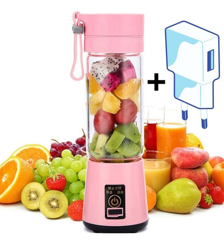  Liquidificador Copo Portátil Recarregável Usb Garrafa Mixer Cor Rosa