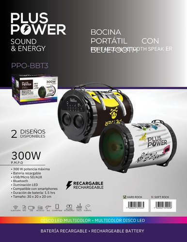 Bocina Portátil Bluetooth Plus Power Pp-bbt3