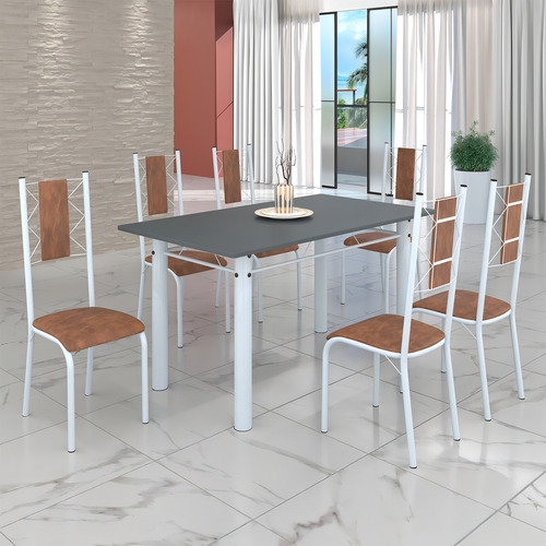 Conjunto Sala De Jantar Bahia Mesa Tubo 140x75cm Tampo Wt