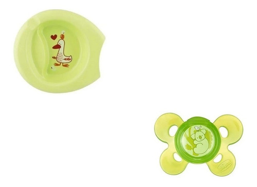 Kit Chupeta Comfort Neutra Verde + Prato Bowl Chicco