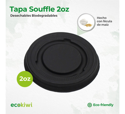 Tapa Soufflé 2oz Desechable Biodegradable 2500 Piezas Negro Lisa