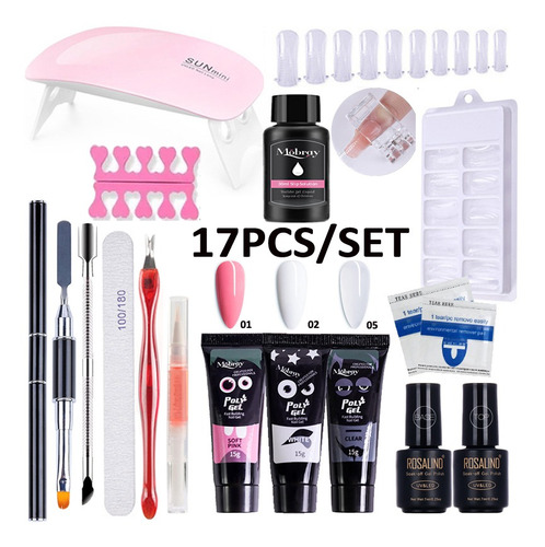 17pcs Poli Gel Set De Esmaltes De Uñas Uv Lámpara Gel Art Ki