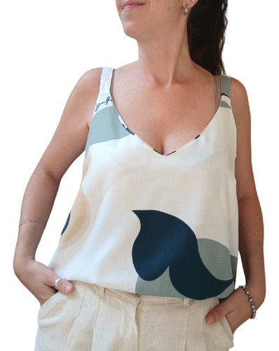 Musculosa Estampada Escote En V De Mujer Moda 