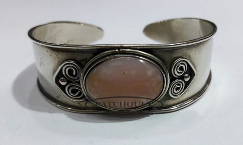 Imagen 3 de 6 de Pulsera De Alpaca Con Piedra Hecha A Mano Rigida Artesanal
