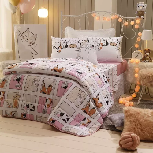 Jogo De Cama Infantil Menina Estampado Rosa Menina 3 Peças 100% Algodão