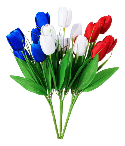 18 Flor Artificial Patriotica Tulipane Rojo Blanco Azul Para