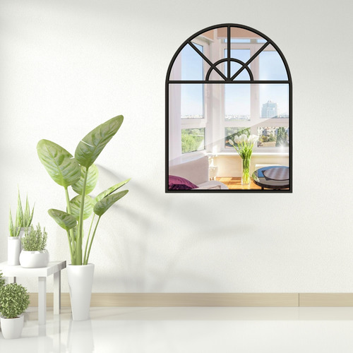 Espelho Decorativo Janela Arqueada Rústico 80x60 Moldura Moldura Preta