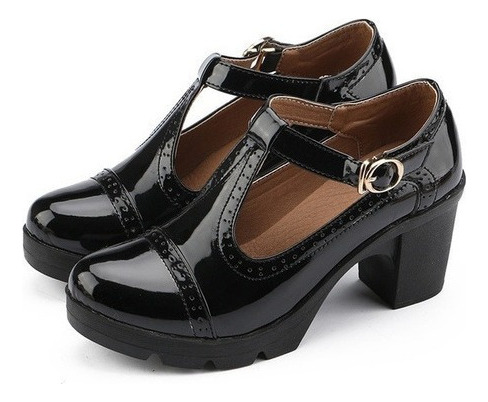 Zapatos Oxford Para Mujer, Tacón Medio, Plataforma Con Cuña