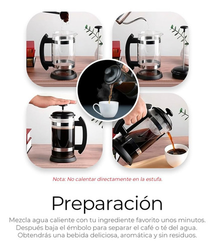 Prensa Francesa Vidrio 1l, Cafetera Para 3 Tazas