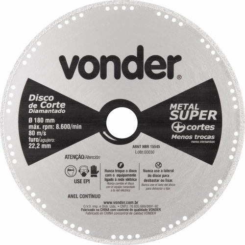Disco Corte Diamantado Contínuo 125mm P/ Metal Super Vonder