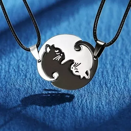 Collar Parejas Yin Yang Novios Acero Inox Cuero Amistad