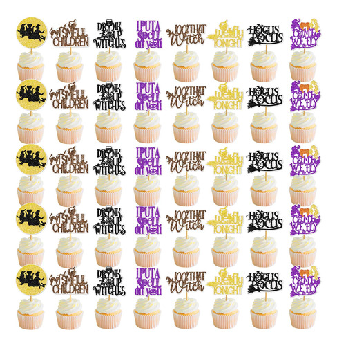 40pcs Hocus Pocus Cupcake Toppers, Hocus Pocus Party Decorat