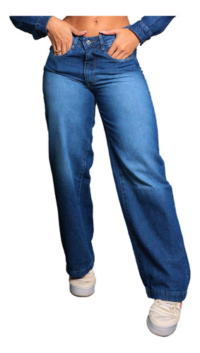 Calça Wide Leg Feminina Cós Alto Jeans E Sarja Premium