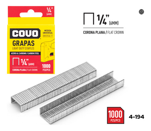 Grapas Covo 1/4 (6mm) Plana Para Tapiceria