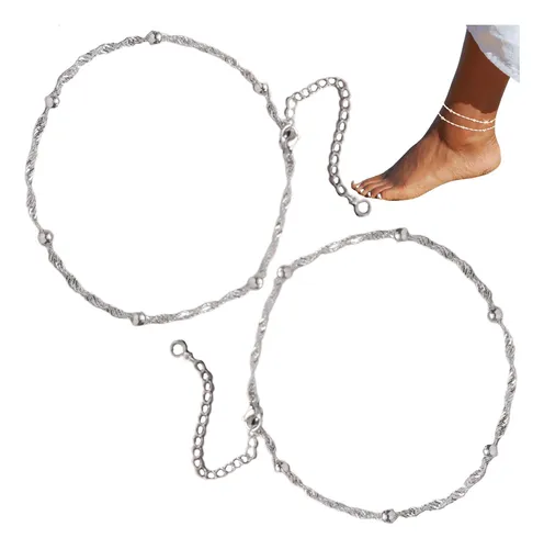 comprar Pulsera De Tobillo De 2 Piezas Pulsera De Tobillo Plateada