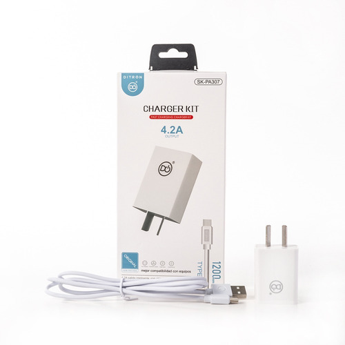 Cargador Ditron Carga Rapida 4.2 A Celular Cable Tipo C 3a Color Blanco