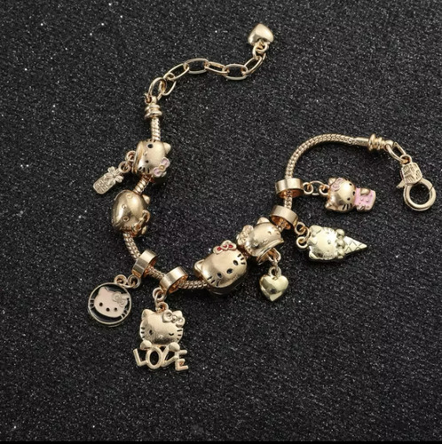 Pulsera Brazalete Hello Kitty Con Charms Dorados