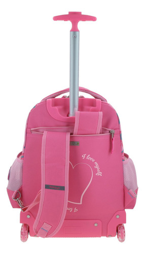 Mochila Grande Escolar Baston Con Ruedas Luz Led Chenson Happy Girl Shiru Color Rosa Chicle Diseño De La Tela Liso