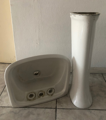 Bacha De Baño Genérica Con Pie Blanco Brillante (Usado)