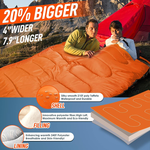 Double Sleeping Bag For Adults With Pillow, Xl Queen Size