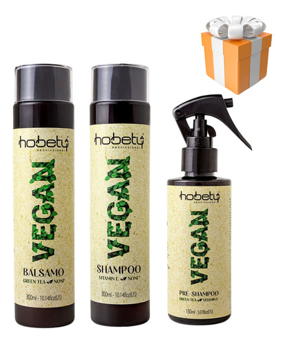 Kit Vegan Hobety Shampoo300ml+balsamo300ml+pré-shampoo150ml