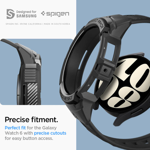 Estuche Pulso Manilla | Spigen Rugged Armor Pro Para Samsung Galaxy Watch 6 44mm | Robusta Antichoque G Shock - Negro