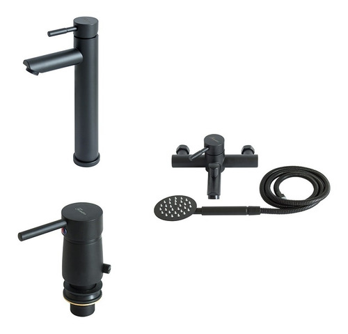 Juego Lavatorio Alto Bidet Ducha Ext Flowater Tower Negro